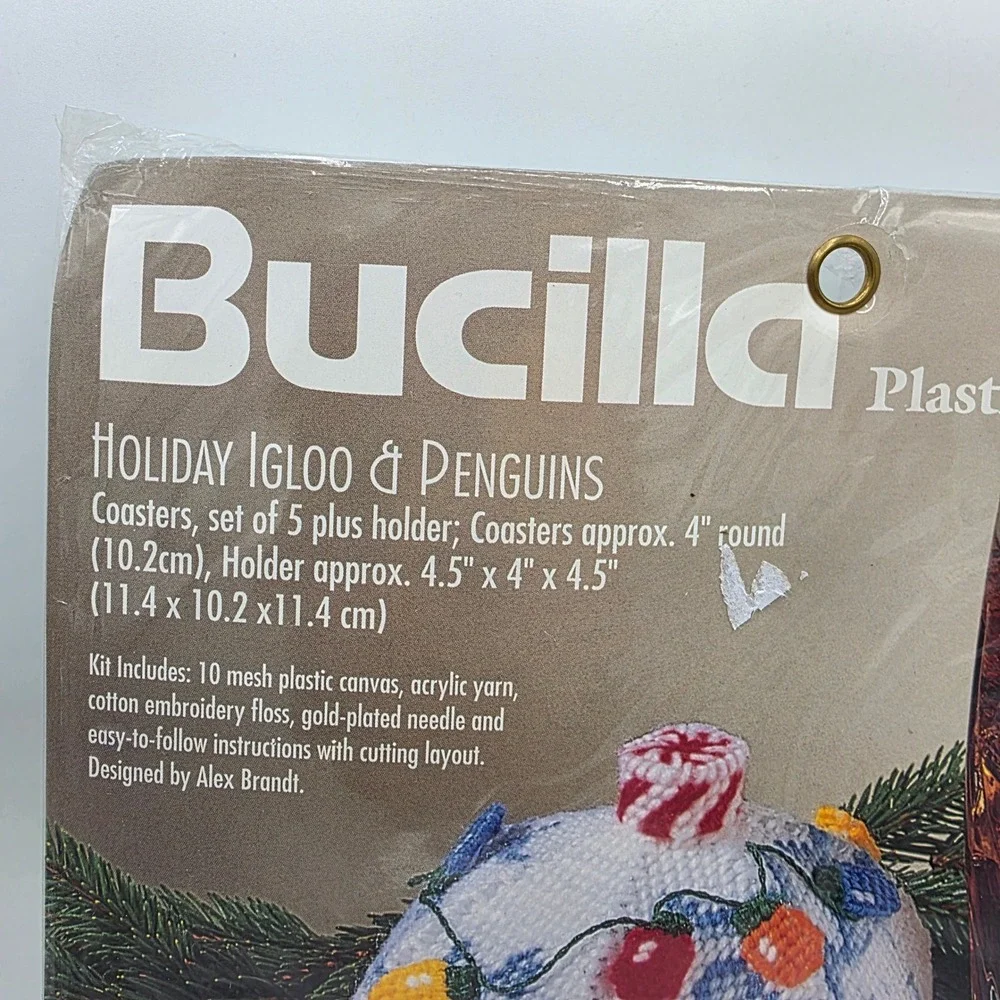 Bucilla Holiday Igloo Penguins Plastic Canvas Coaster stitch Kit Vintage 1998 OS